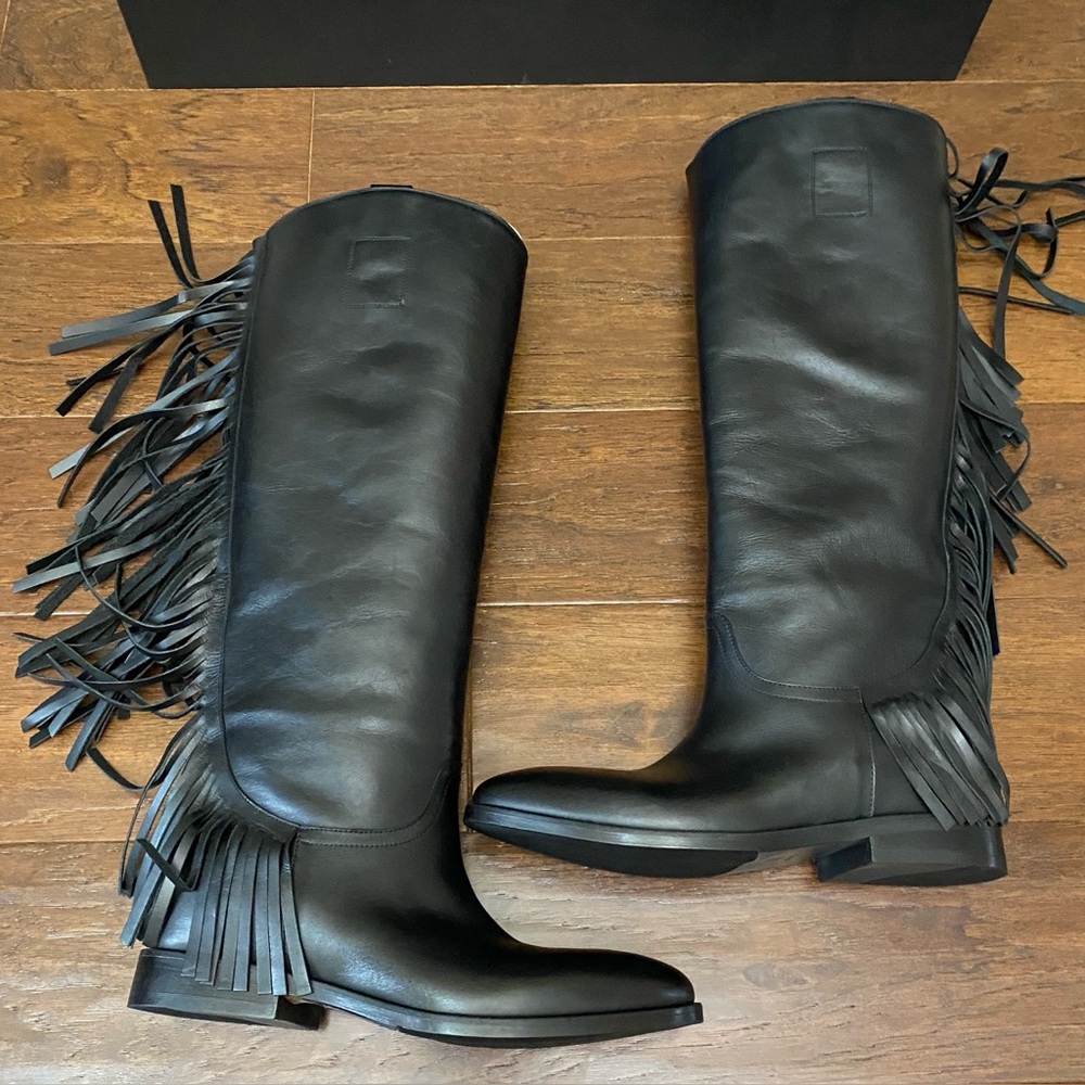 NWT NIB Black Fringe Leather Boots
